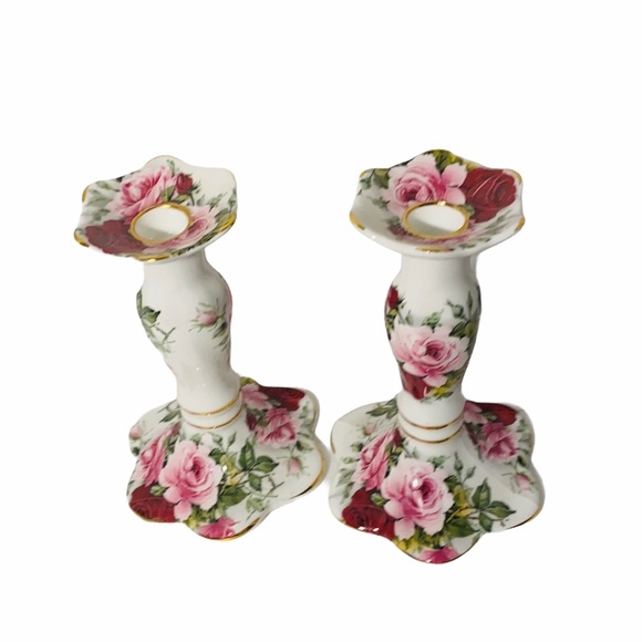 2 Floral Bone China Candle Holders Made in England - Picture 1 of 6